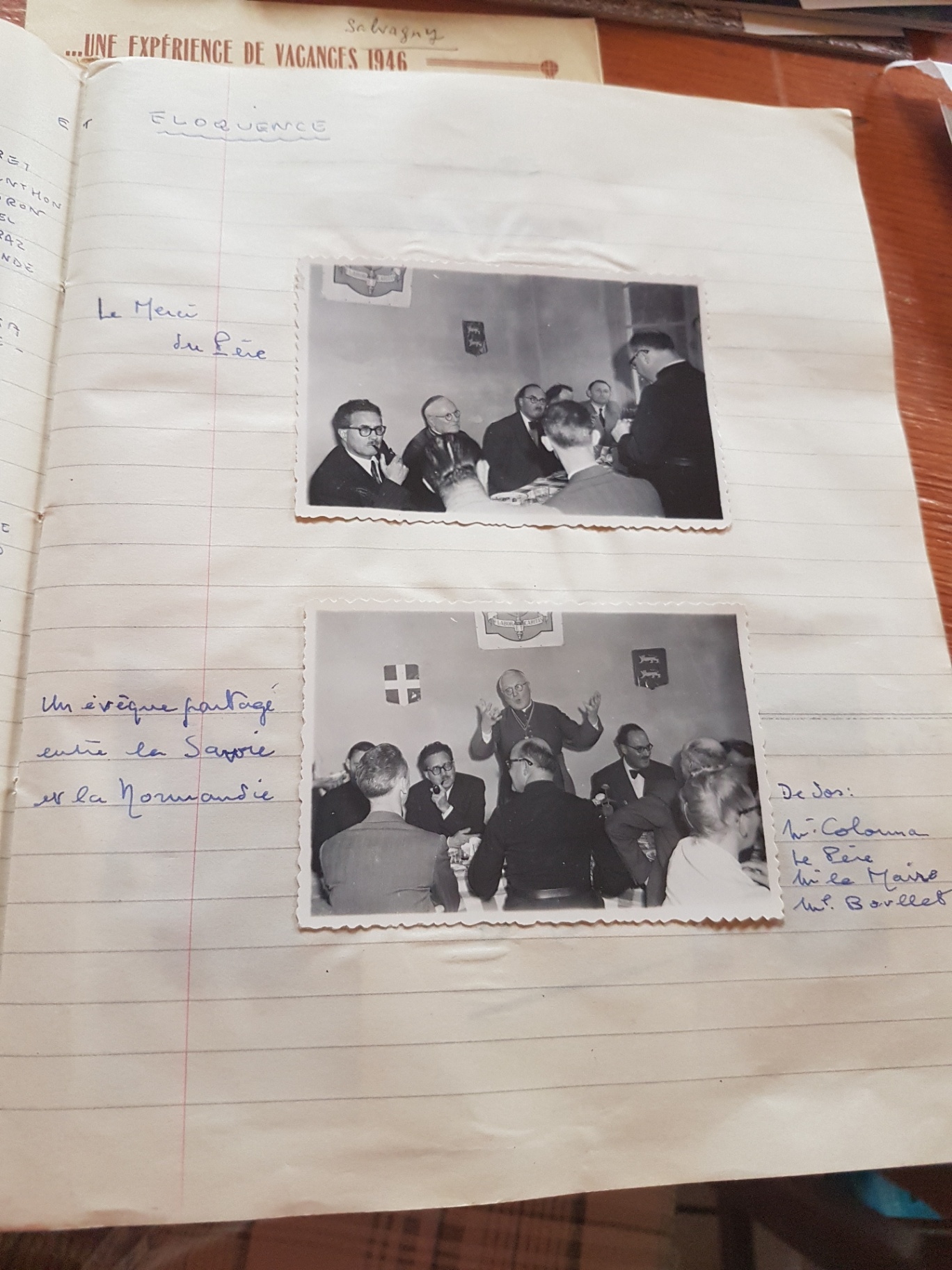 Page « Éloquence » : « Le Merci du Père » et « Un évêque partagé entre la Savoie et la Normandie ». Les paroles elles-mêmes ne sont pas transcrites. La date provient du classement dans la séquence d’inauguration.
