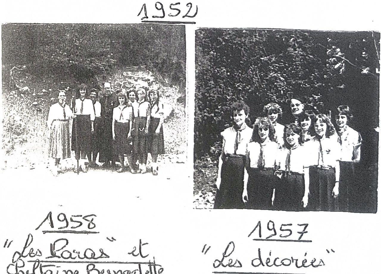 Page 31 de l'album, légendes manuscrites : « 1958, les Paras et Cheftaine Bernadette » et « 1957, les décorées » (année 1952 portée en tête).