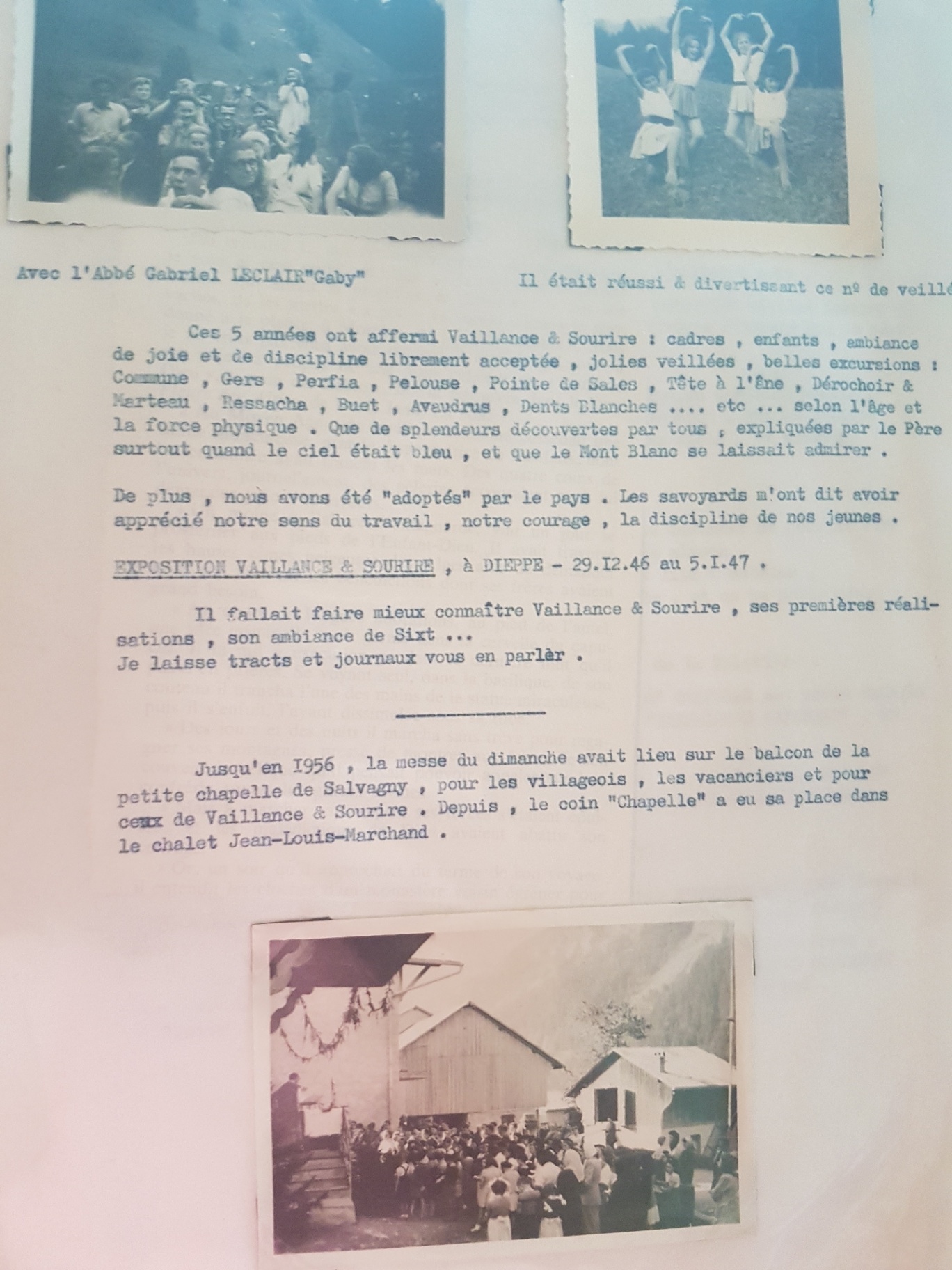 Mention de l’abbé Gabriel Leclair, dit « Gaby », de l’exposition à Dieppe et de la chapelle.