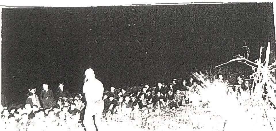 Page 34 de l'album : veillée autour du feu, la nuit.